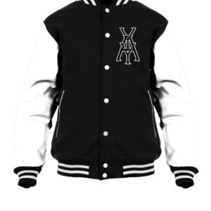 Black White General Yay Monogram Varsity Jacket