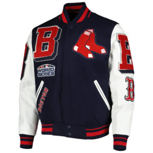 Maker of Jacket MLB Boston Red Sox White Wool Leather