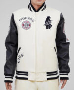 Chicago Cubs MLB Cream Black Varsity Jacket