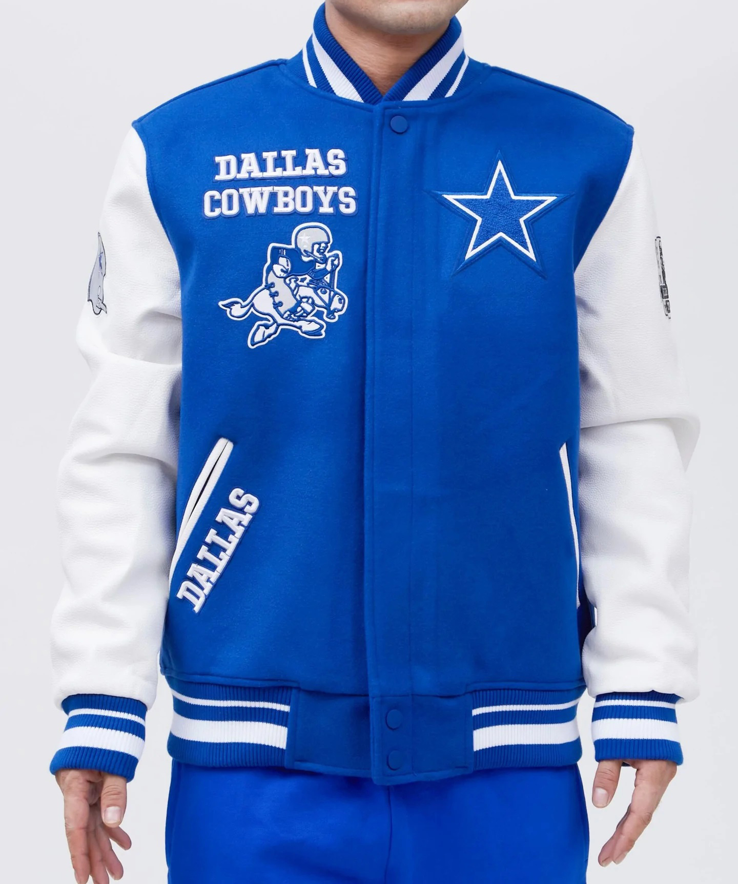 Dallas Cowboys NFL Faux Leather Jacket Mens Large Varsity Coat Embroider