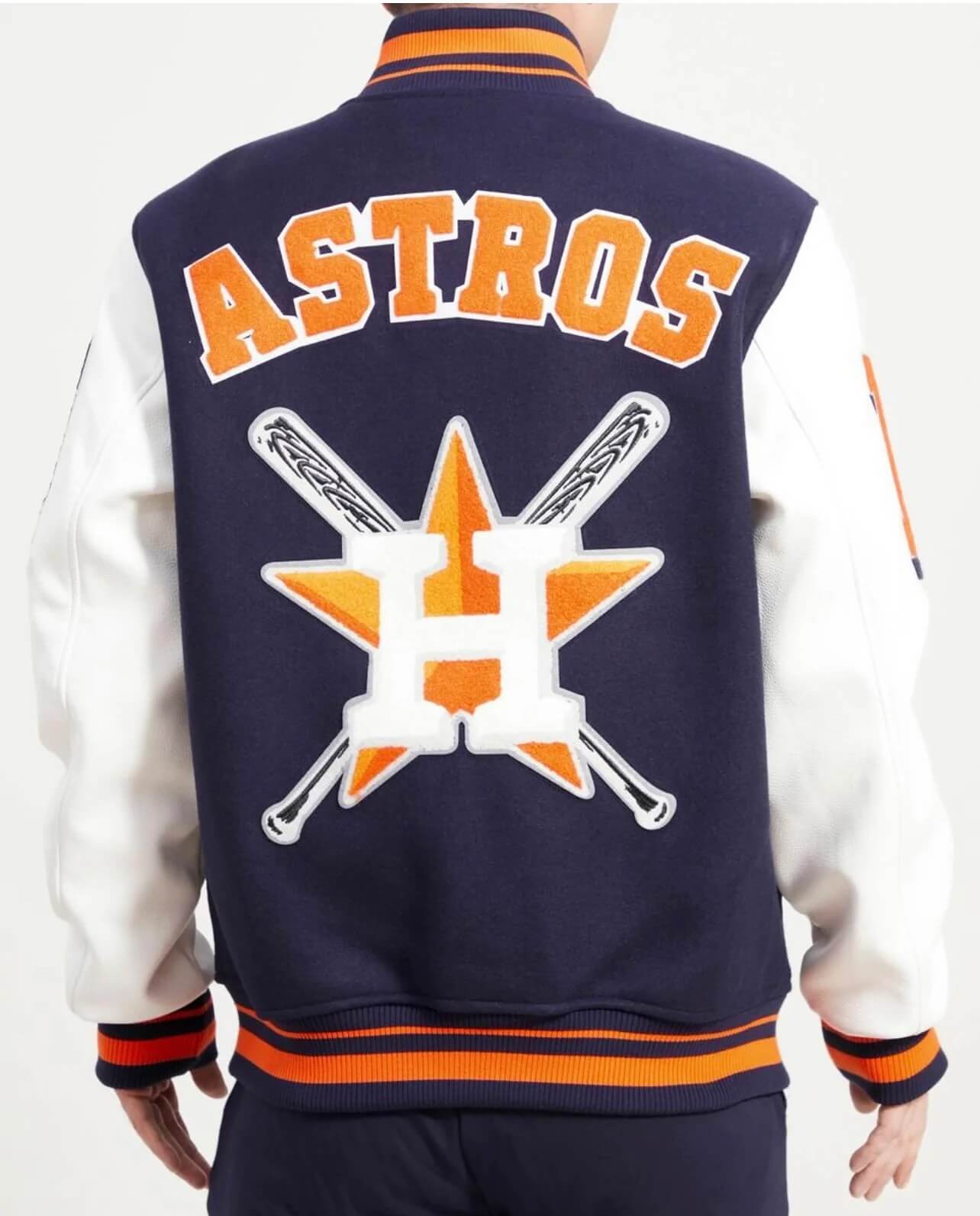 Men's Blue and Orange Houston Astros Letterman Jacket