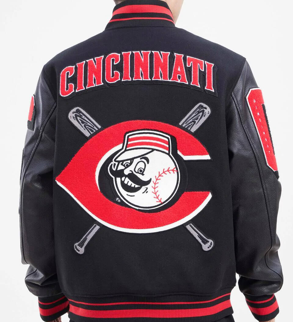 CINCINNATI REDS WOOL JACKET W/ HANDCRAFTED LEATHER LOGOS - RED