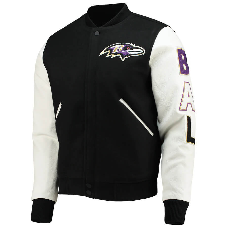 NFL Baltimore Ravens Black And White Varsity Jacket - Maker of Jacket