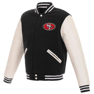 Bundesliga San Francisco 49ers Logo Brown Black Leather Jacket -  Freedomdesign