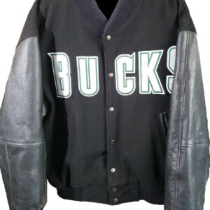 Black/White Satin Milwaukee Bucks Team Origins Jacket - Jackets
