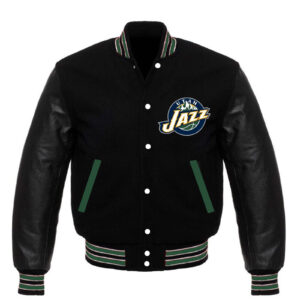 NBA 1990's Utah Jazz Spell Out Leather Jacket - Maker of Jacket