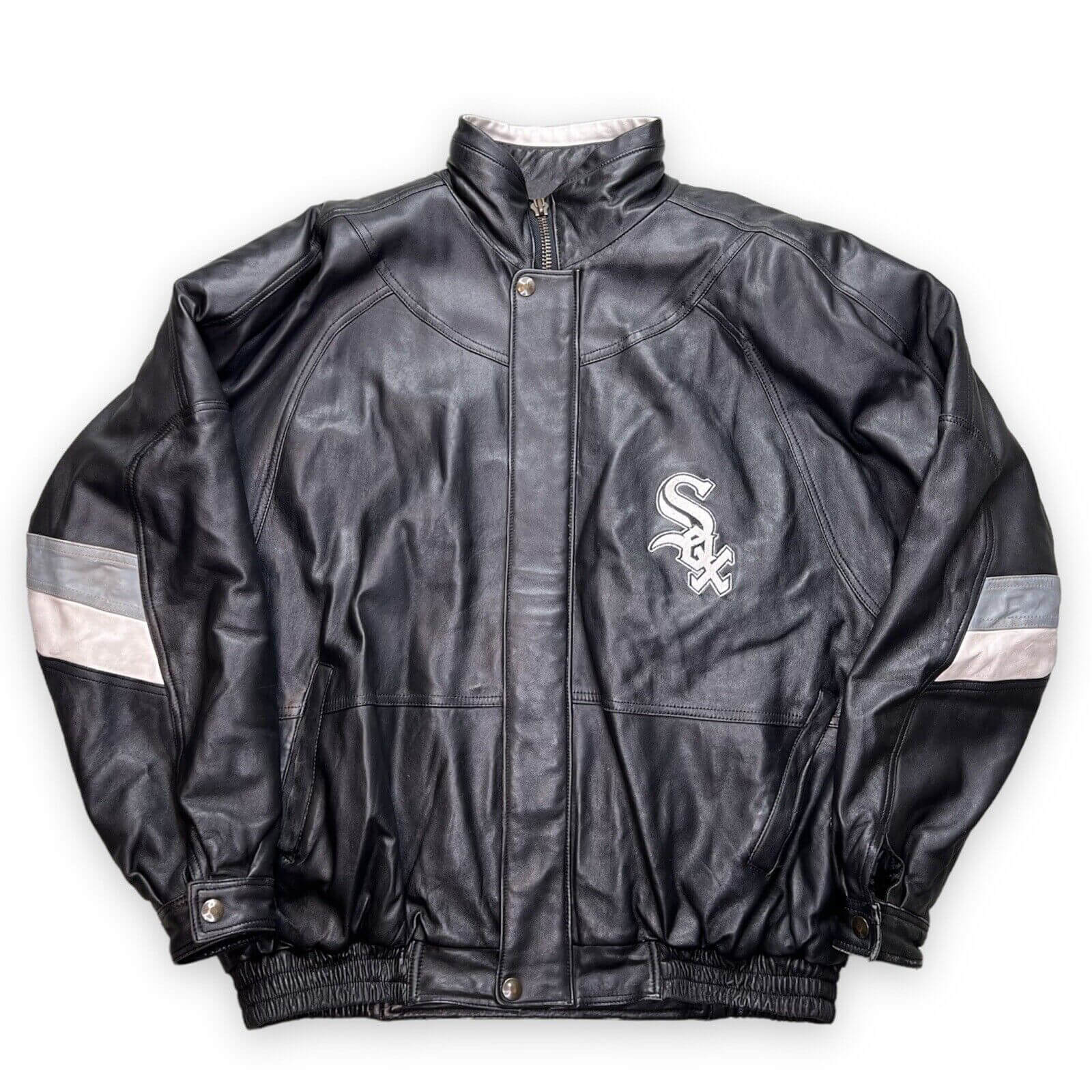 Maker of Jacket Black Leather Jackets Vintage 90s Chicago White Sox