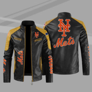 Maker of Jacket Leather Vest MLB Team Black New York Mets