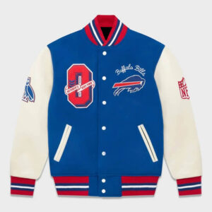 NFL Varsity Satin Buffalo Bills Royal Blue and Red Jacket - Jackets Expert