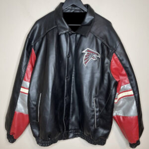 Custom Name NFL Football Atlanta Falcons Logo Brown And Black Leather Jacket  For Fans - Freedomdesign