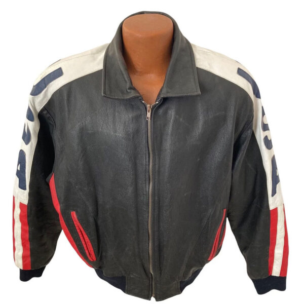 Vintage USA Flag NFL Team Patches Leather Jacket - Maker of Jacket