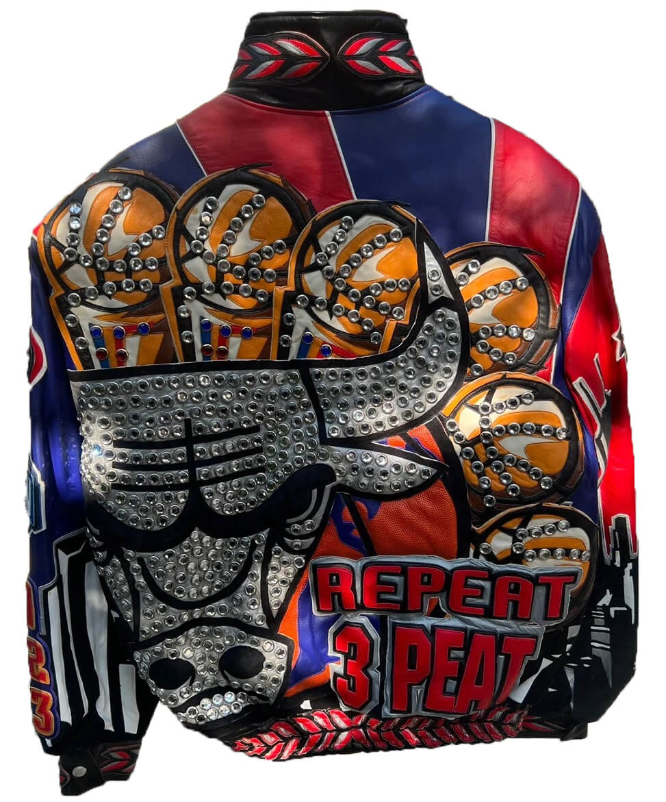Vintage Chicago Bulls Repeat 3-Peat Jeff Hamilton Leather Jacket