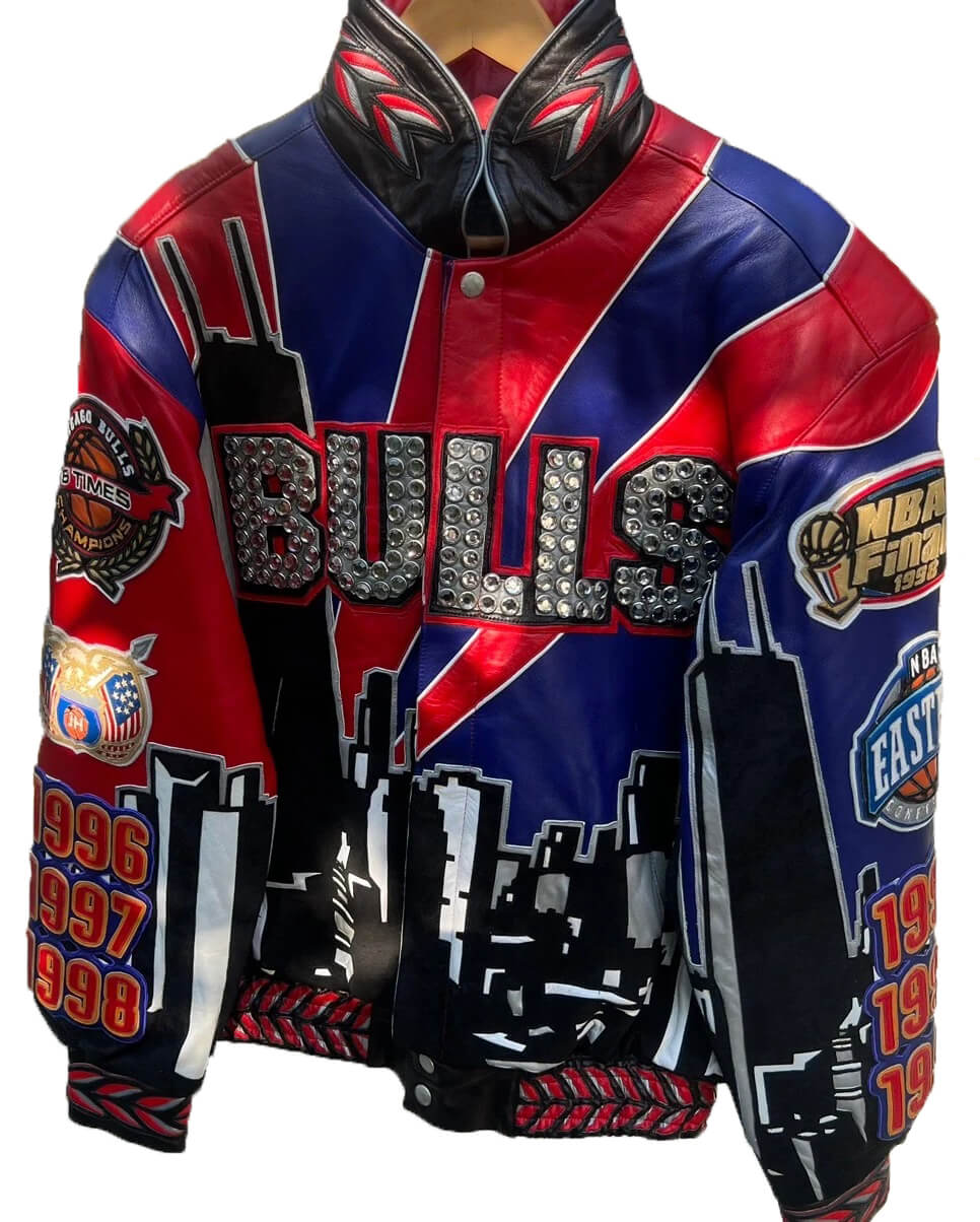 Vintage Chicago Bulls Repeat 3-Peat Jeff Hamilton Leather Jacket Medium New