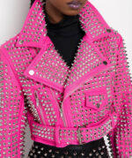 Pink Studded Party Rock Style Leather Jacket