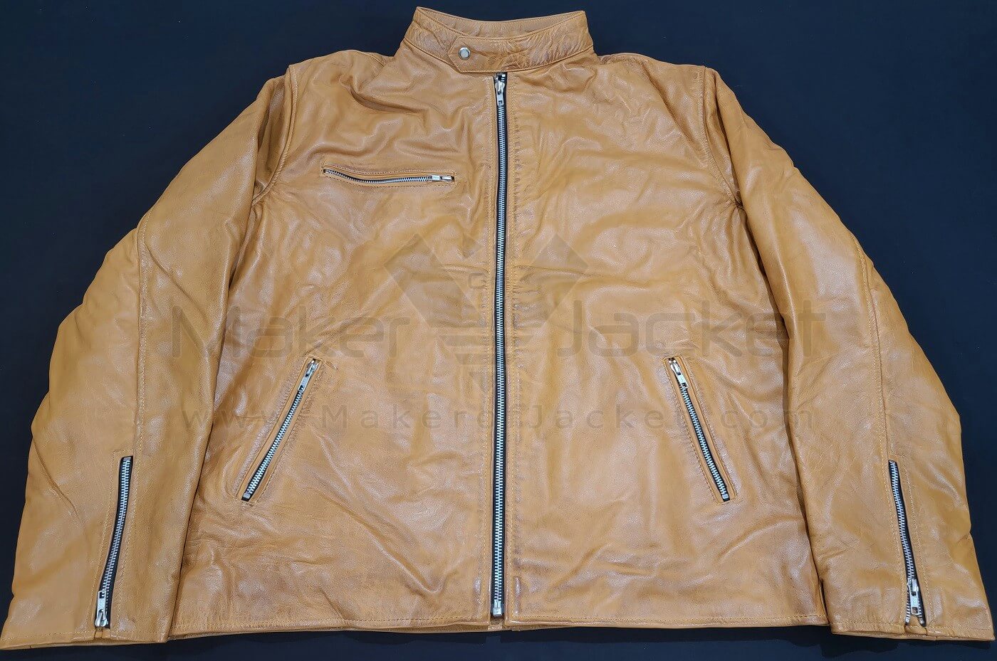 Cafe Racer Distressed Leather Jacket Size Men's 2XL - Maker of Jacket