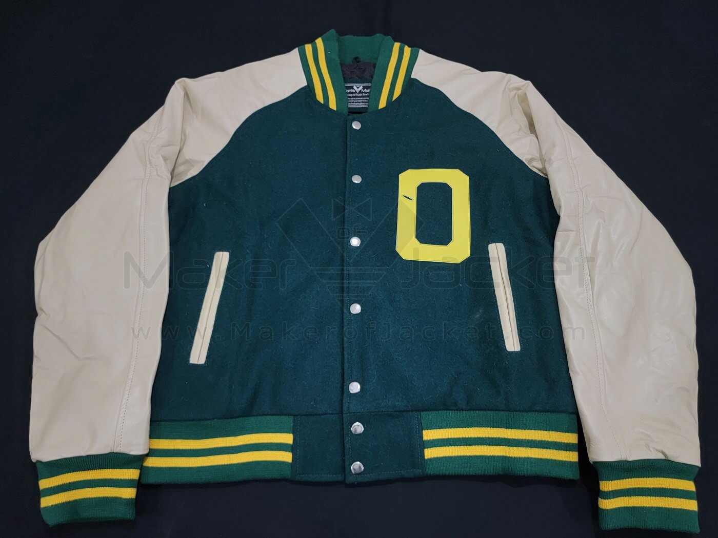 Letterman Baseball Green And Cream Varsity Jacket - Maker of Jacket