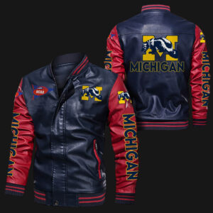 Blue Red Michigan Wolverines Leather Jacket