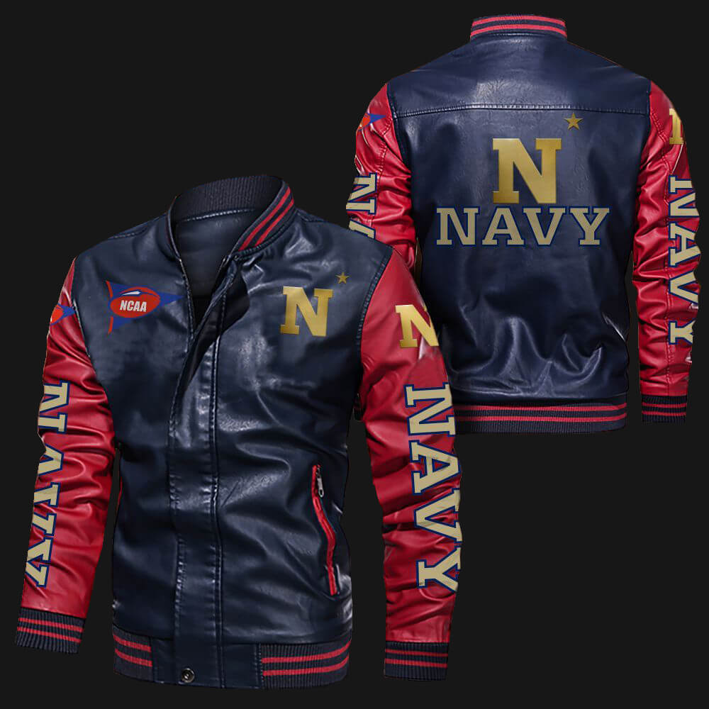 Navy Blue Varsity Jacket Red Leather Sleeves - Jack N Hoods L