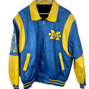 Blue Yellow Michigan Wolverines Leather Jacket