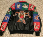 Looney-Tunes-Taz-Cartoon-Patches-Leather-Jacket