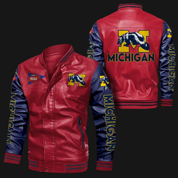 Red Blue Michigan Wolverines Leather Jacket