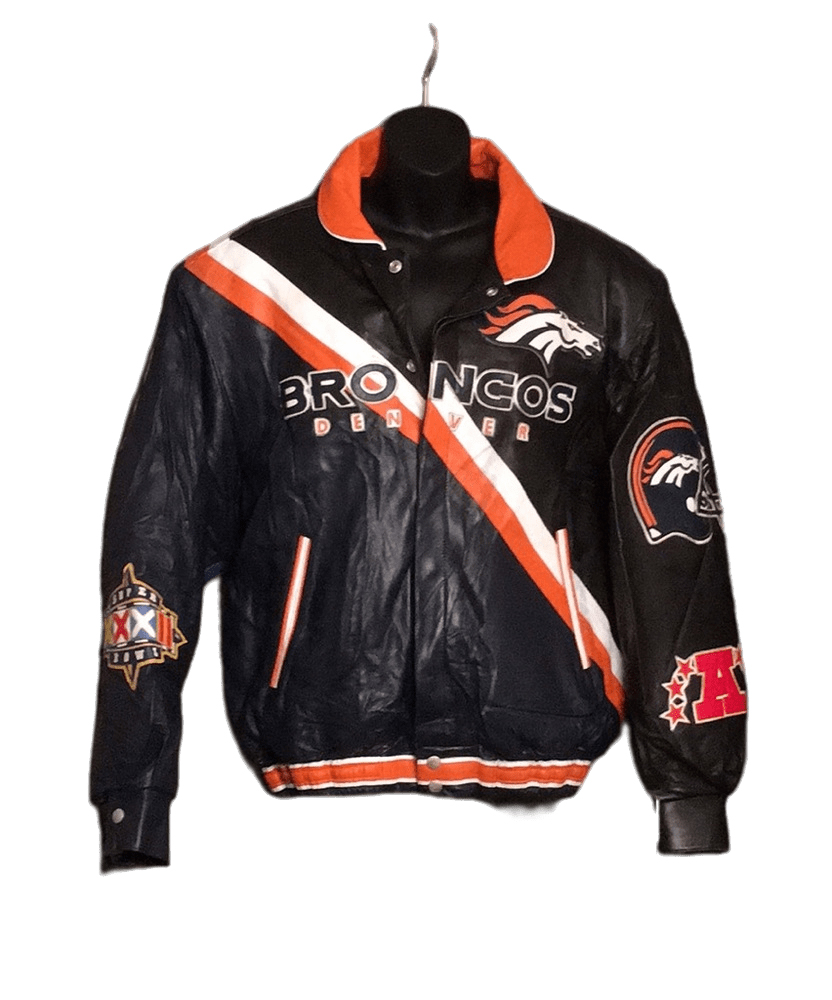 Vtg Denver Broncos Black Leather NFL Football Jacket Large L