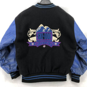 Vtg-Ski-Doo-Rotax-Black-And-Blue-Varsity-Jacket