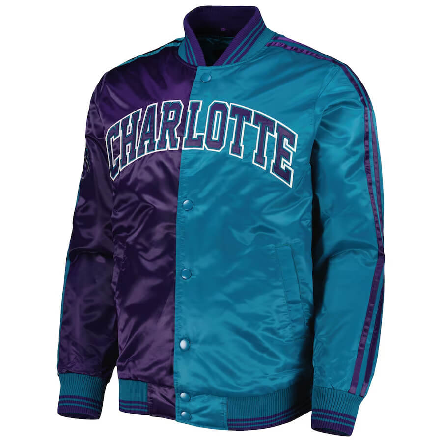 Mitchell and Ness Charlotte Hornets Satin Jacket Hornets Blue