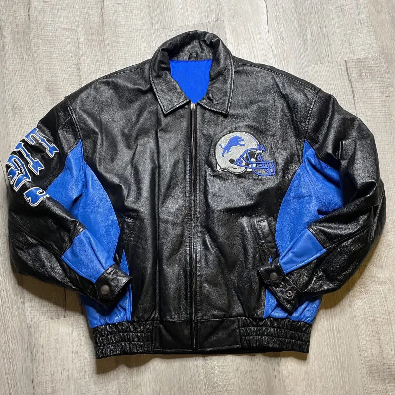 NFL Detroit Lions Fans Style 2 Logo Black And Brown Leather Jacket