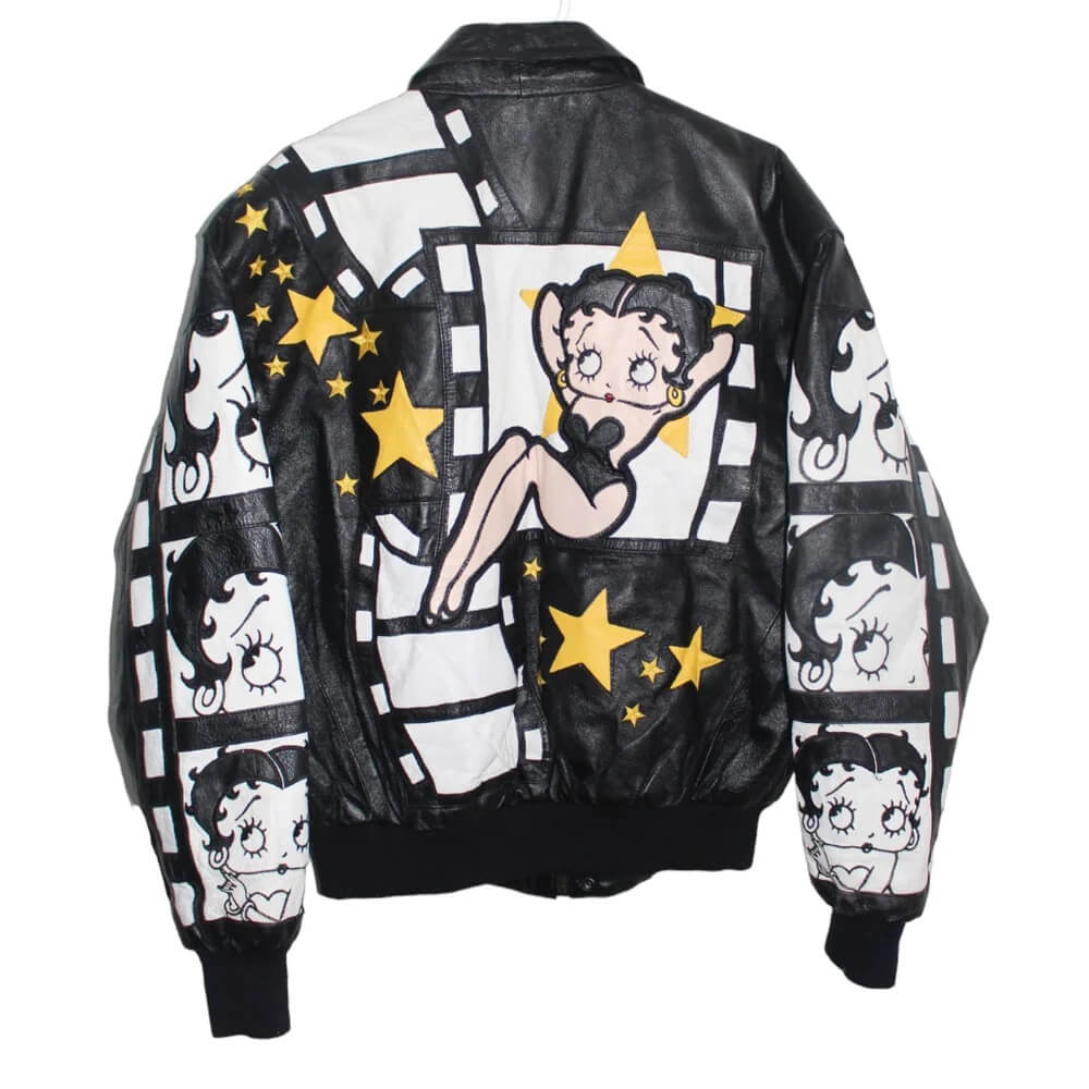 Rare Betty Boop Black White Leather Jacket - Maker of Jacket