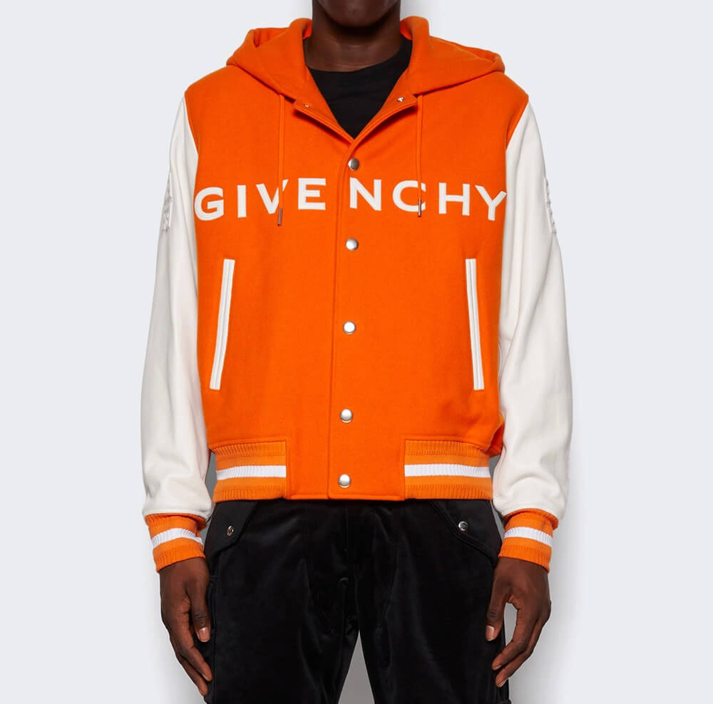 Givenchy Orange White Hooded Varsity Jacket - Maker of Jacket