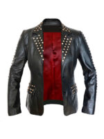 Black Marilyn Face Studded Biker Leather Jacket