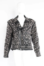 Black Silver Diamond Pattern Studded Biker Leather Jacket