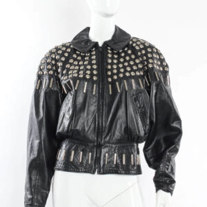 Black Silver Embellished Studded Leather Jacket