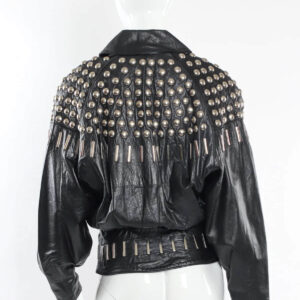 Black Silver Embellished Studded Leather Jacket