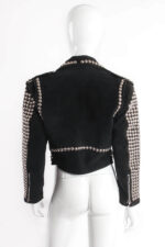 Black Silver Studded Biker Suede Leather Jacket