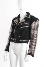 Black Silver Studded Biker Suede Leather Jacket