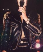 Selena Quintanilla Black Golden Studded Leather Jacket