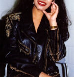 Selena Quintanilla Black Golden Studded Leather Jacket