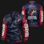 Arizona Coyotes Navy Red Bomber Leather Jacket