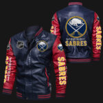 Buffalo Sabres Navy Red Bomber Leather Jacket