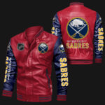 Buffalo Sabres Red Navy Bomber Leather Jacket