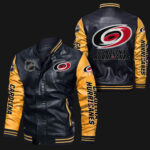 Carolina Hurricanes Black Yellow Bomber Leather Jacket