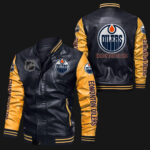 Edmonton Oilers Black Yellow Bomber Leather Jacket