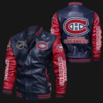 Montreal Canadiens Navy Red Bomber Leather Jacket