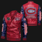 Montreal Canadiens Red Navy Bomber Leather Jacket