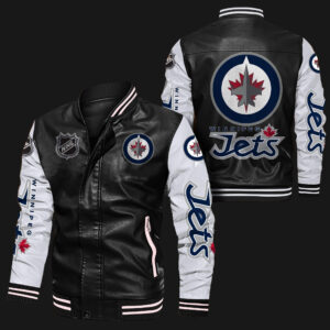 Winnipeg Jets Black White Bomber Leather Jacket