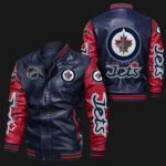 Winnipeg Jets Navy Red Bomber Leather Jacket