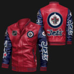 Winnipeg Jets Red Navy Bomber Leather Jacket