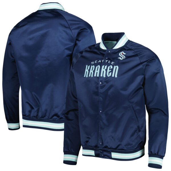 Blue Seattle Kraken NHL Satin Full Snap Jacket